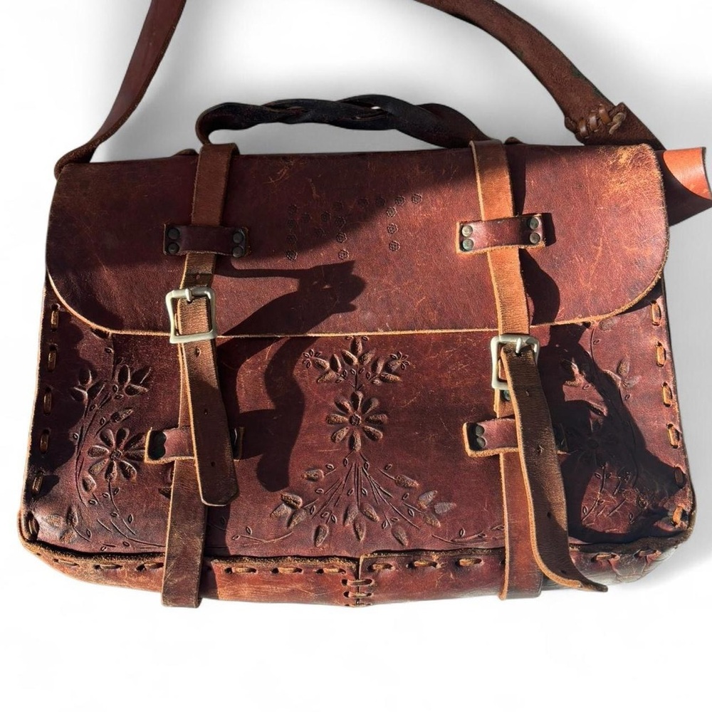 REAL brown leather vintage bag